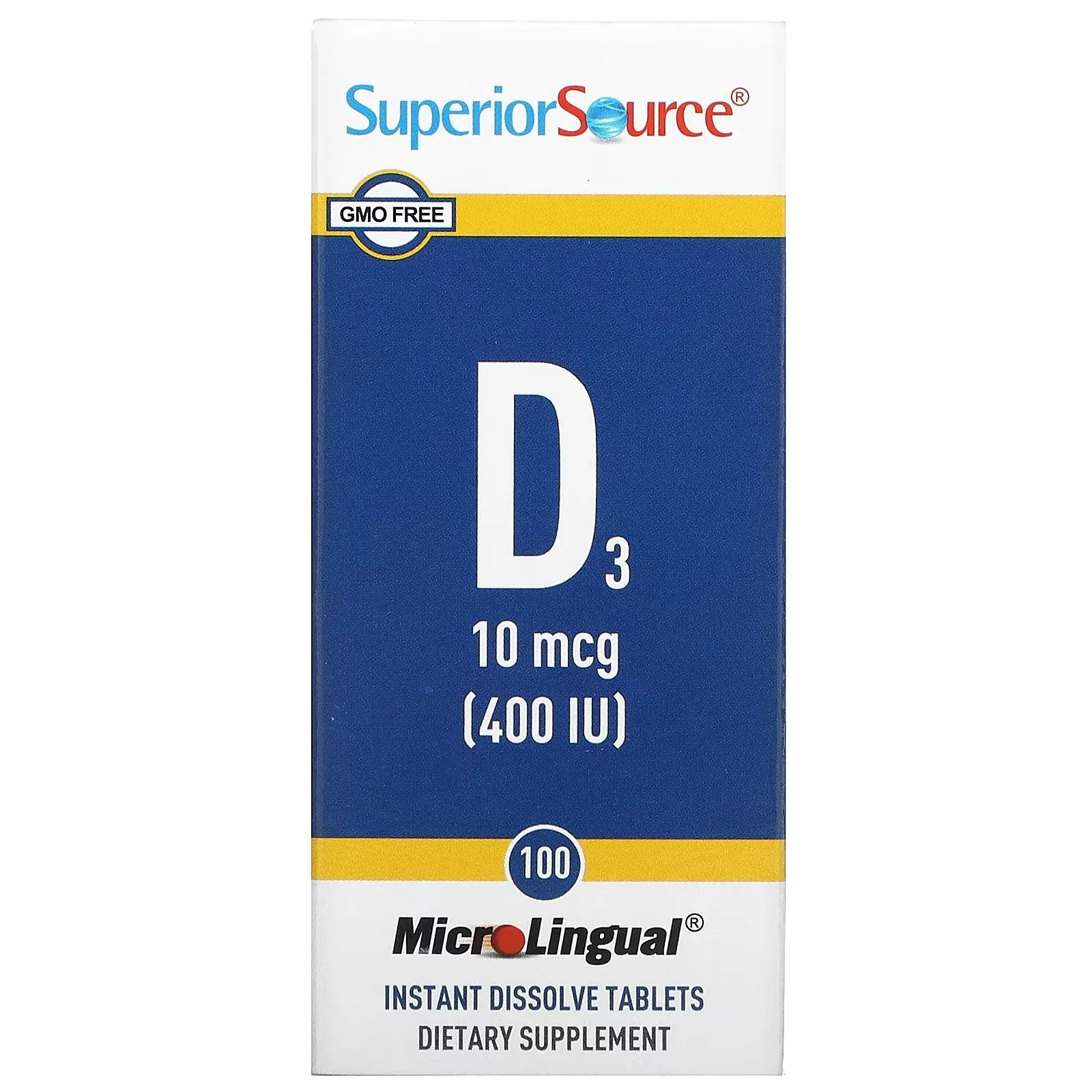 D3, 10 mcg (400 IU), 100 MicroLingual Instant Dissolve Tablets