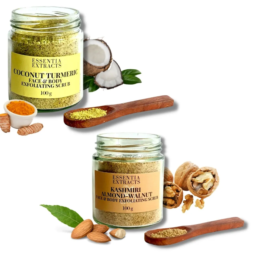 Essentia Extracts Combo Of Kashmiri Almond Walnut & Coconut Turmeric Face & Body Exfoliating Scrubs