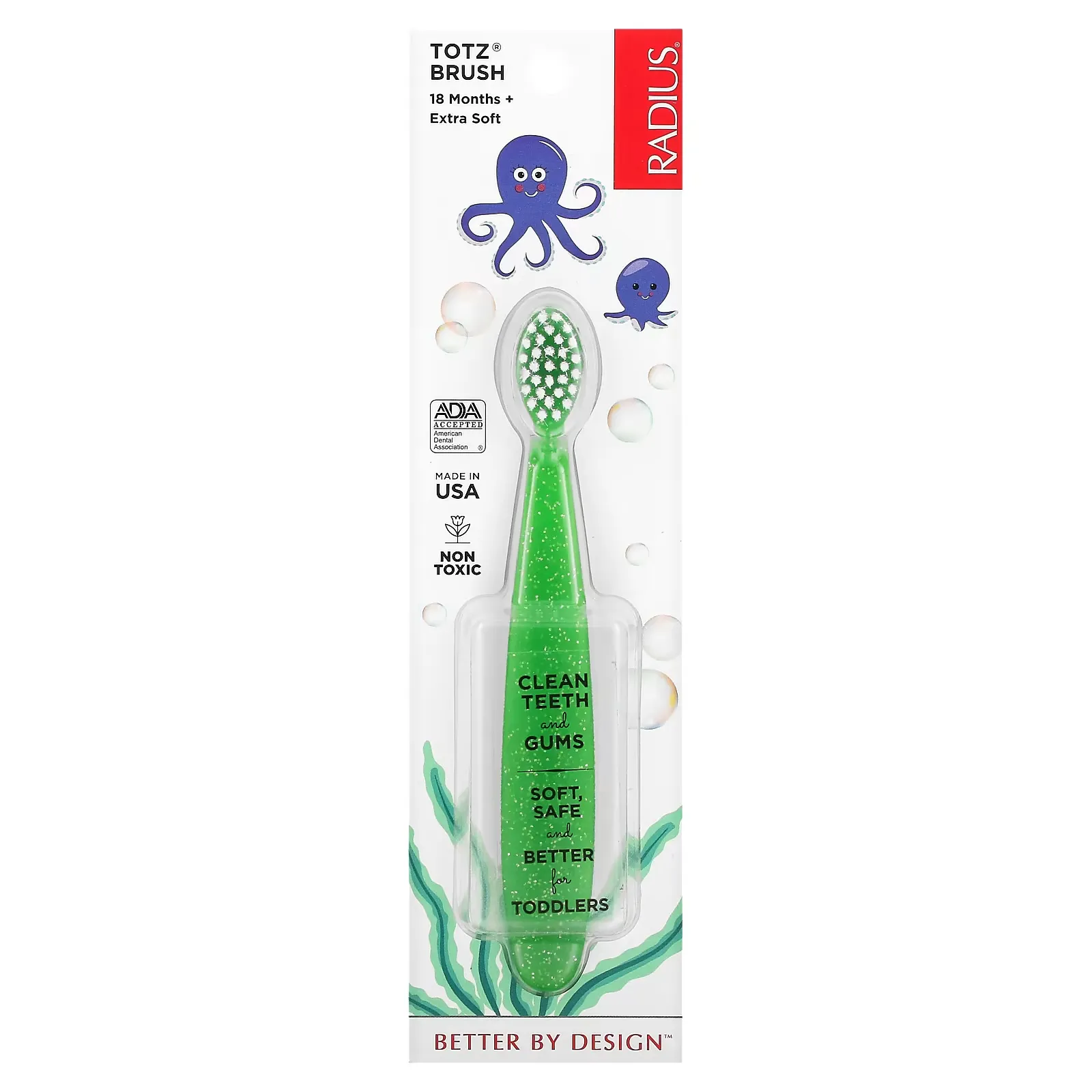 Totz Toothbrush, 18 + Months, Extra Soft, Green Sparkle, 1 Toothbrush