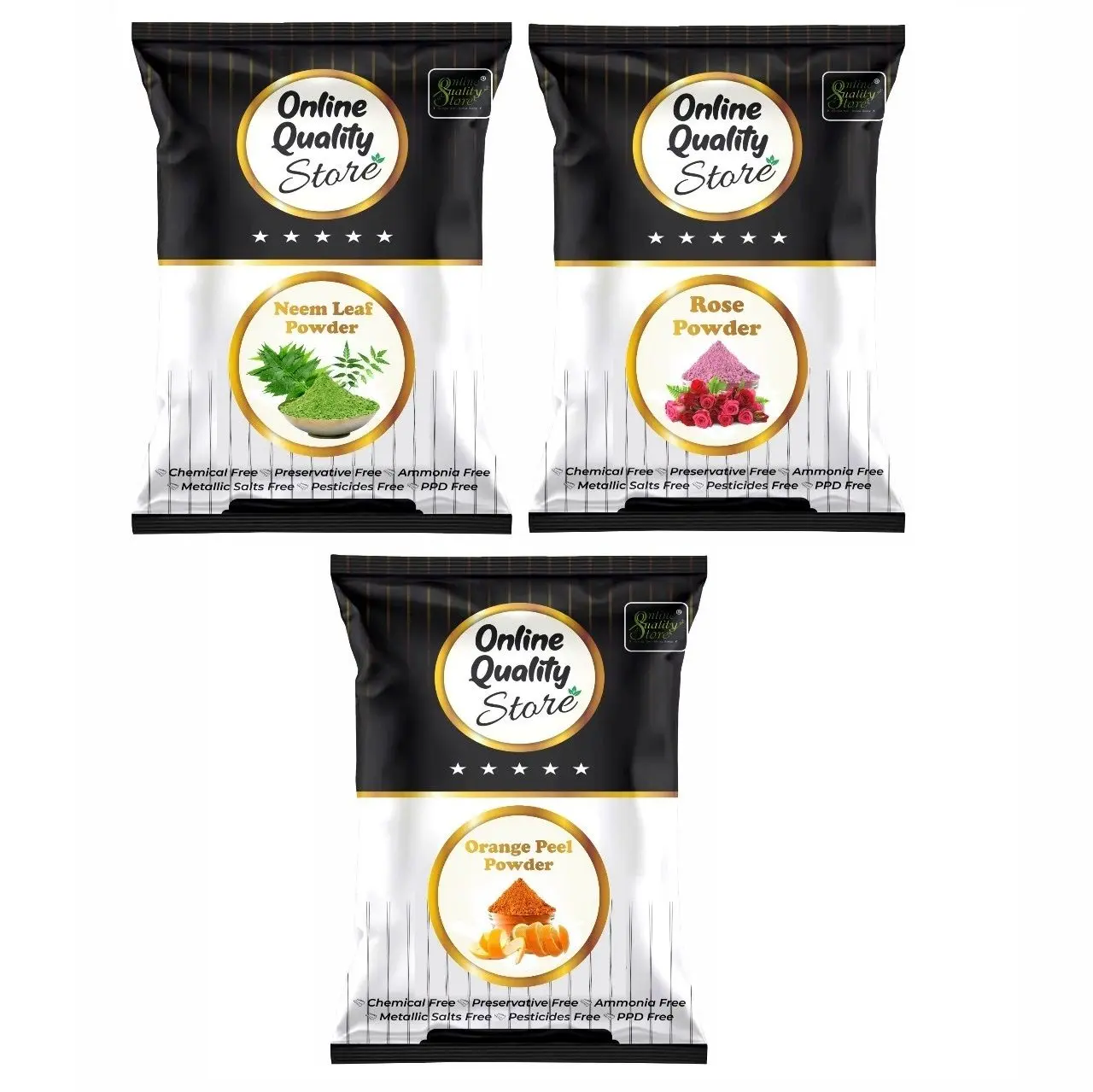 Online Quality Store Face Pack Powder Combo - 300 g (Set of 3) | neem powder |rose powder |orange peel powder | face pack DIY |No Chemicals{neem100_rose100_orange100}