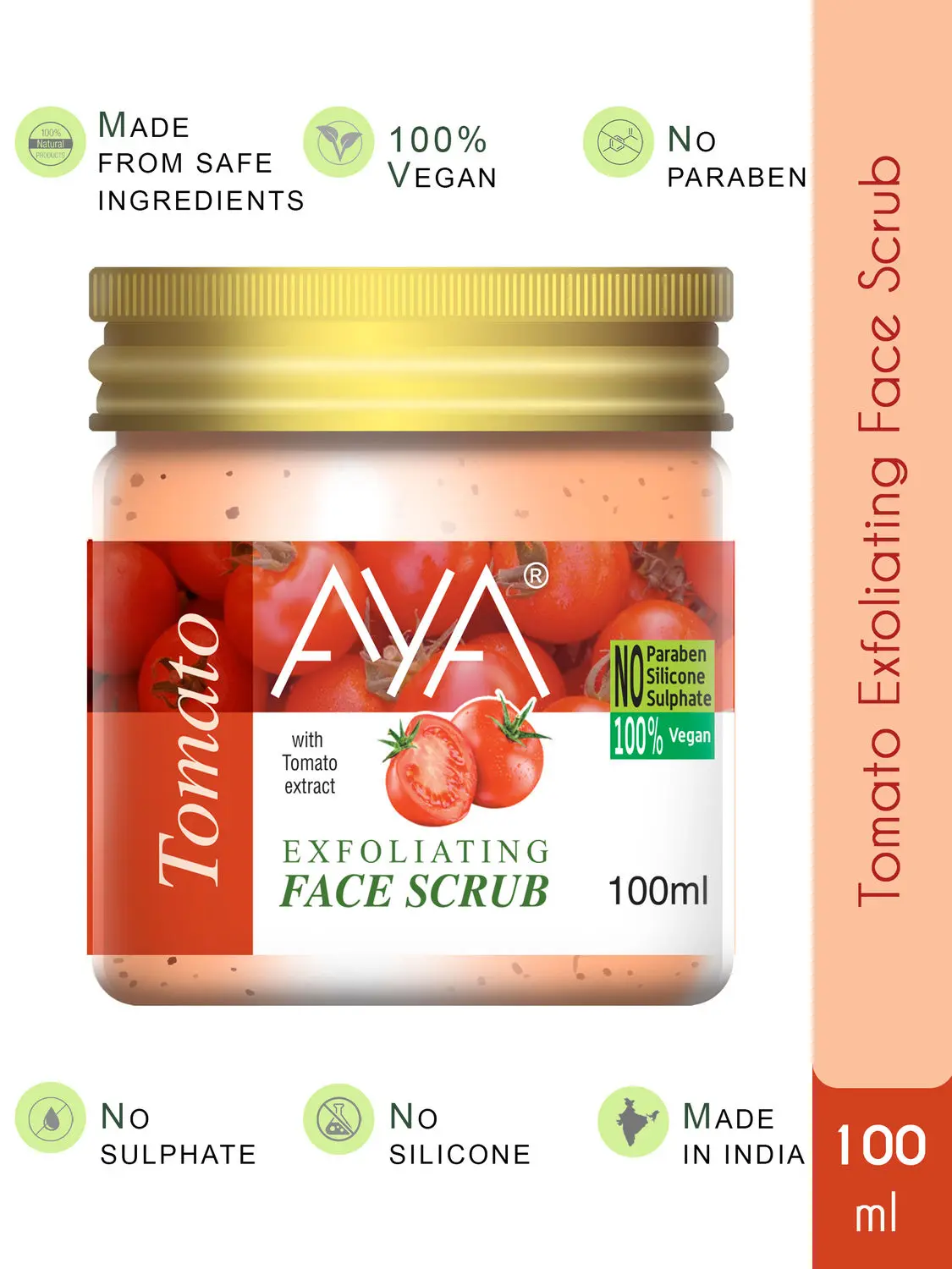 AYA Tomato Exfoliating Face Scrub, 100 ml | No Paraben, No Silicone, No Sulphate |