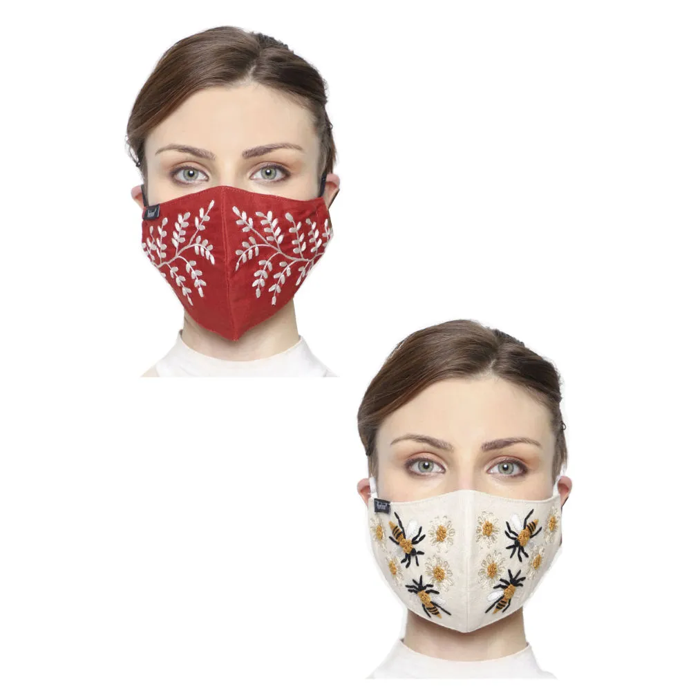 Anekaant Pack Of Multicolor 3-Ply Cotton Embroidered Fabric Fashion Mask