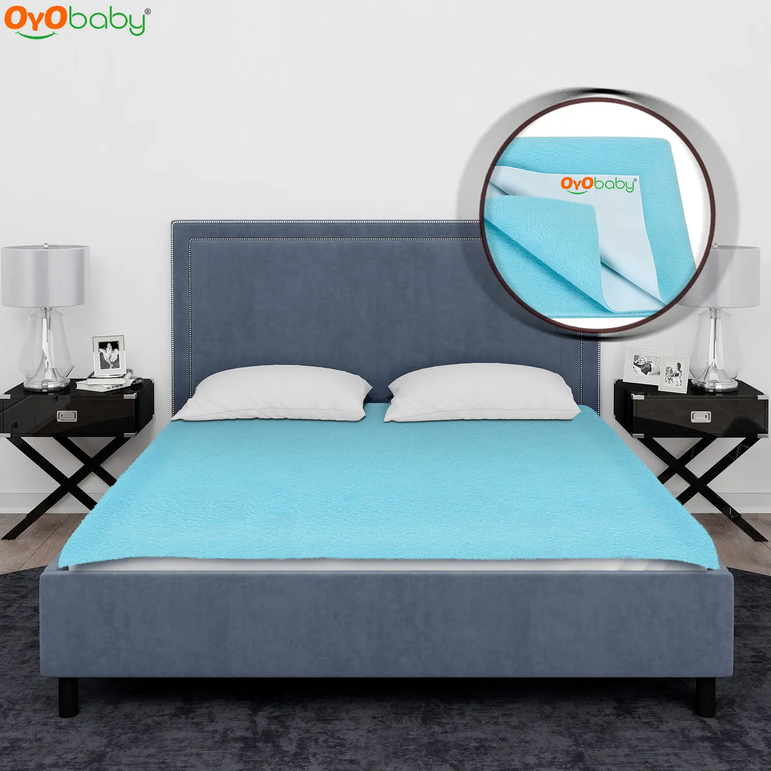 OYO Baby Waterproof Rubber Sheet Double Bed Size (260cm X 200cm, Sea Blue)