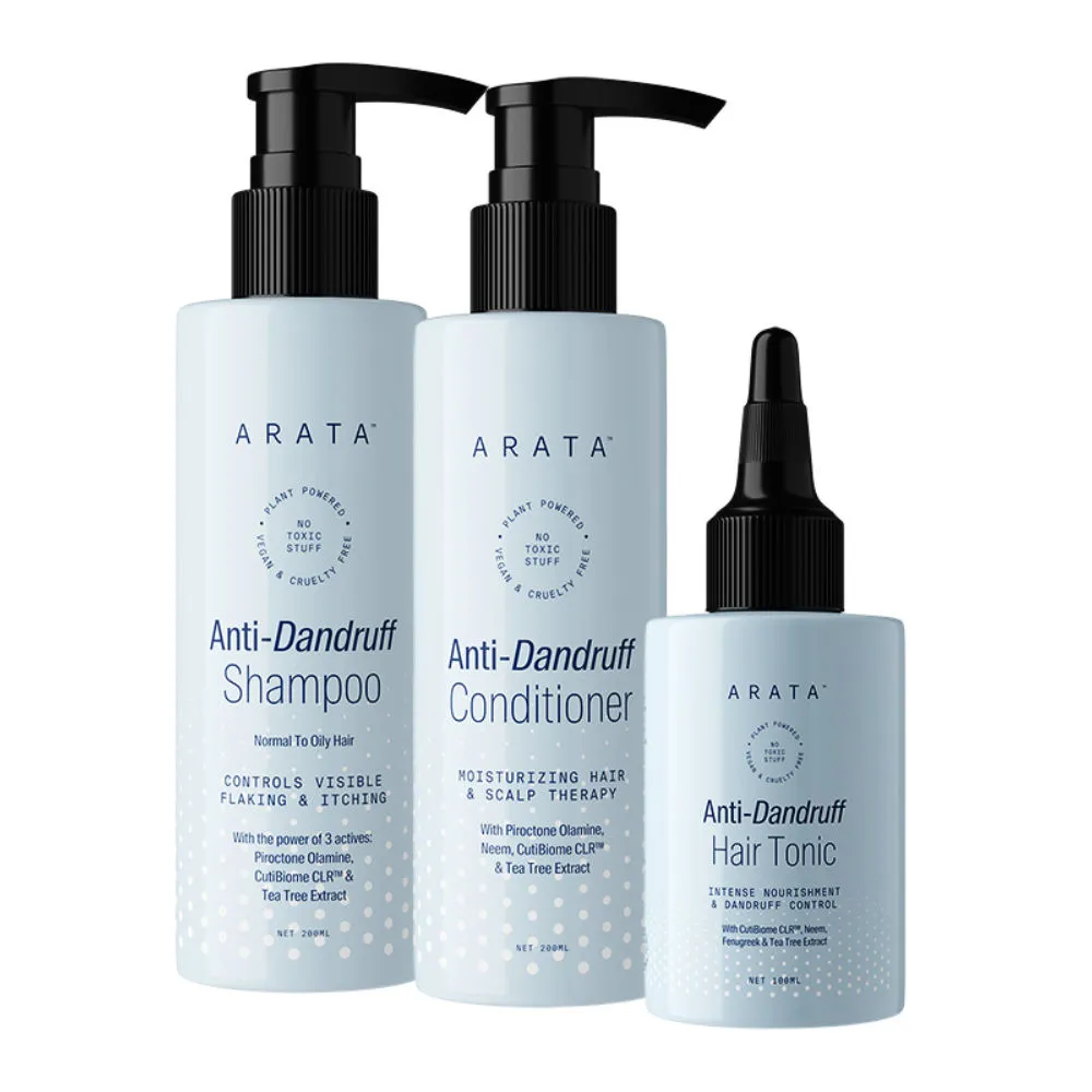 Arata Dandruff Defence Combo For Normal To Oily Hair - Shampoo + Conditioner + Hair Tonic