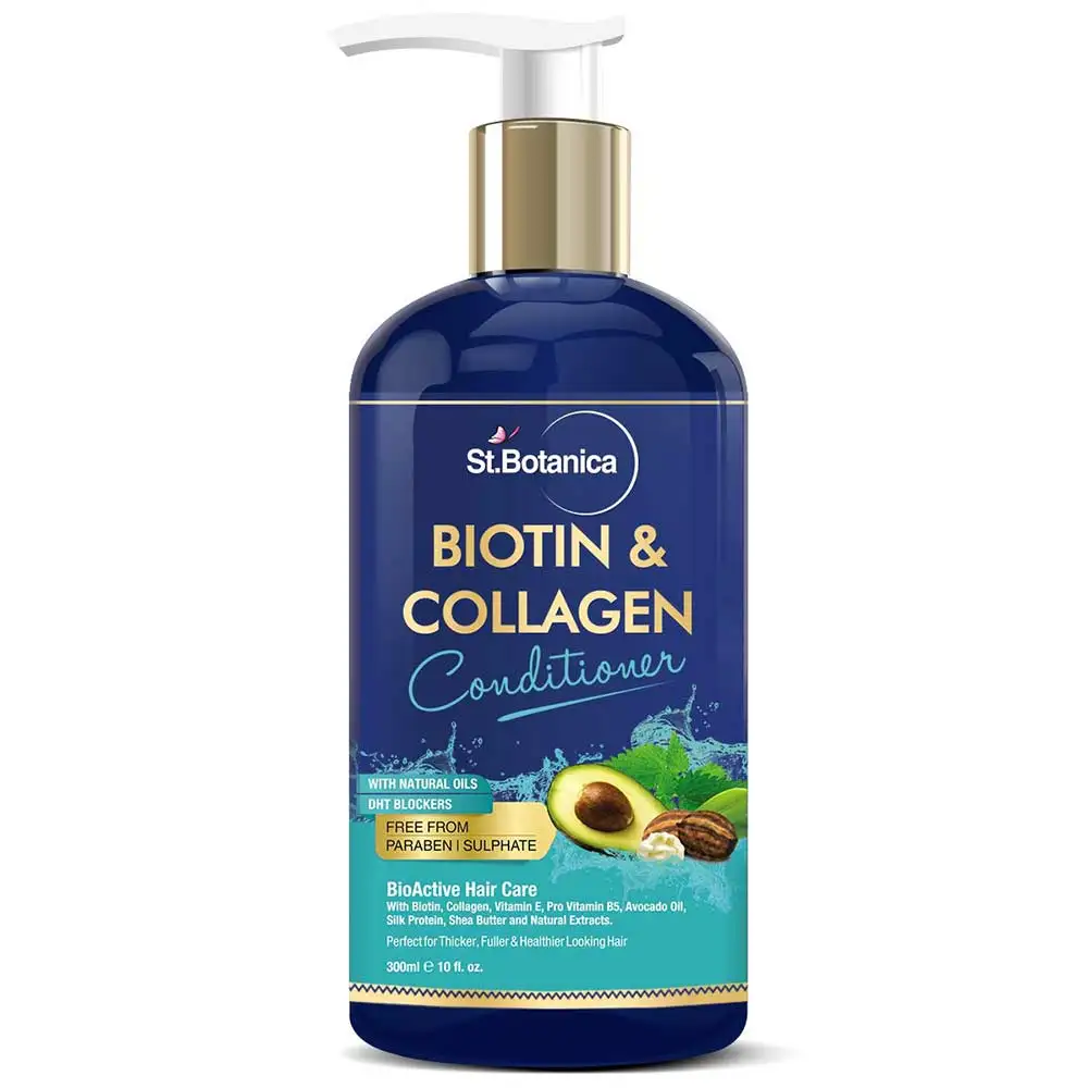 St.Botanica Biotin & Collagen Conditioner,  300 ml  for Thicker, Fuller and Healthy Hair, with Pro-Vitamin B5, E, Saw Palmetto & Shea Butter