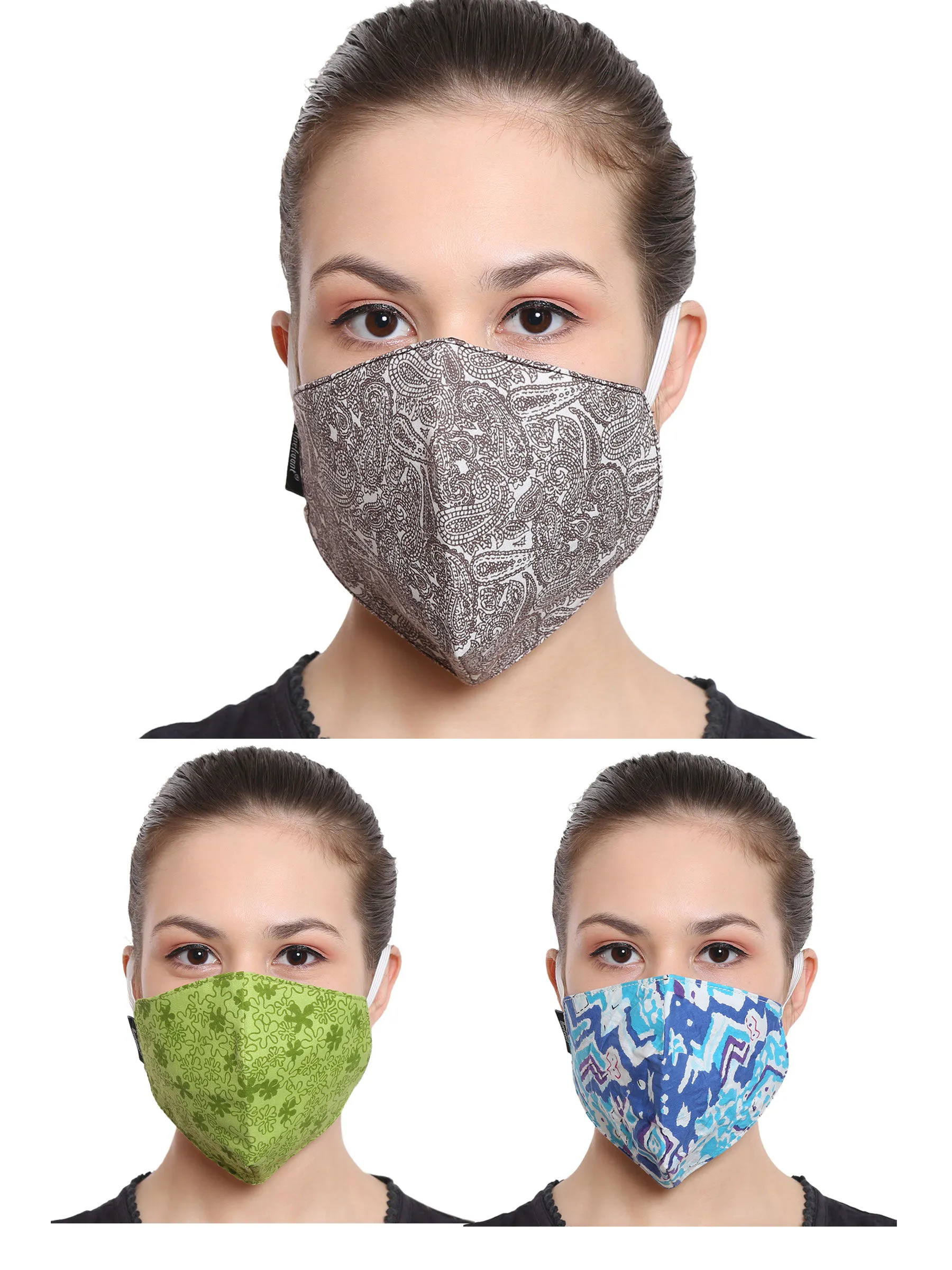 Anekaant Multicolor 3-Ply Reusable Cotton Fabric Fashion Mask (Pack Of 3)