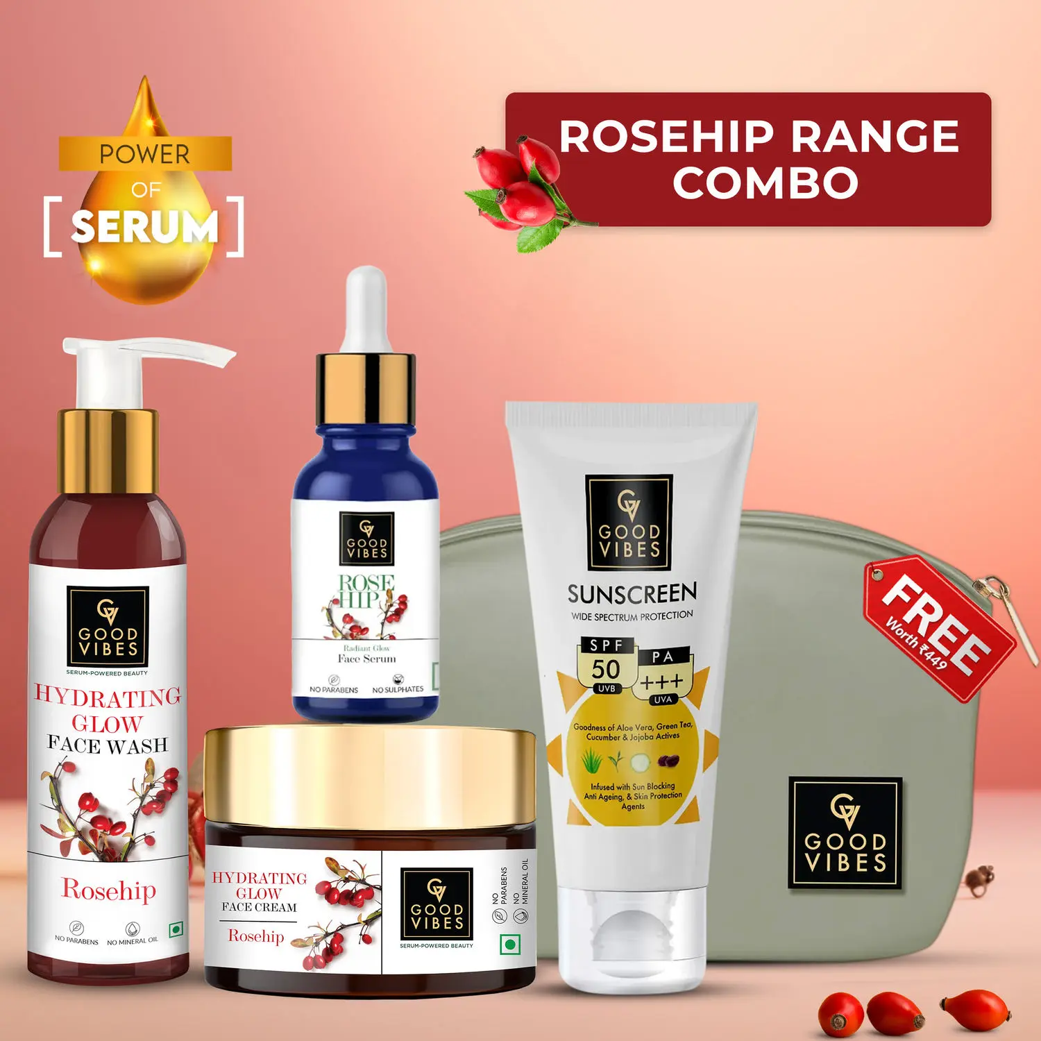 Rosehip Hydrating CSMS Combo (Set of 4) (Facewash + Serum + Moisturizer + Sunscreen) 