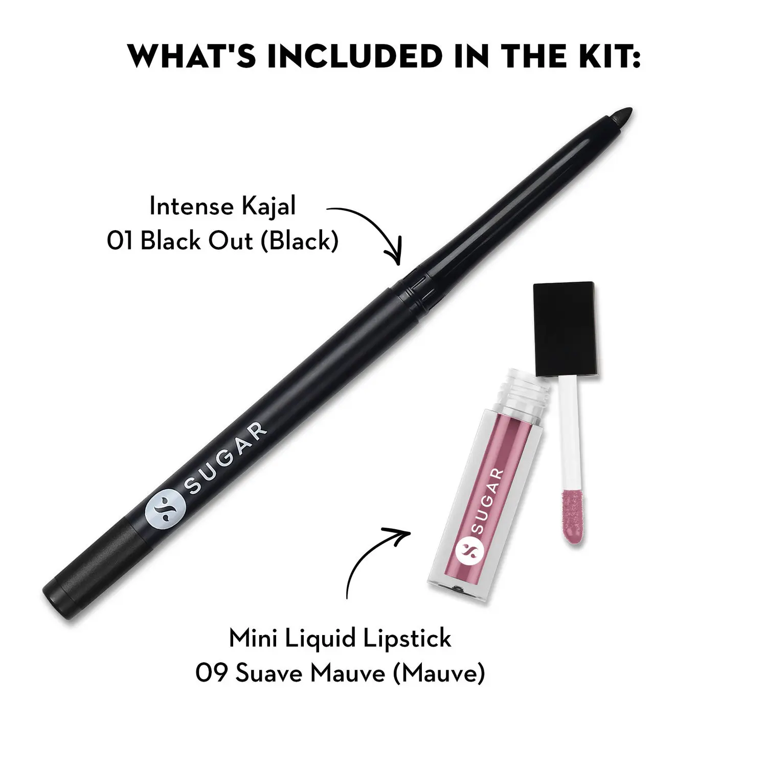 SUGAR Cosmetics Smudge Me Not Mini Liquid Lipstick - 09 Suave Mauve & Kohl Of Honour Intense Kajal - 01 Black Out