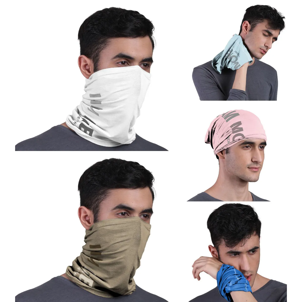 FREECULTR Unisex Printed Bamboo Bandana Anti Microbial Multipurpose Cloth Face Mask (pack Of 5)