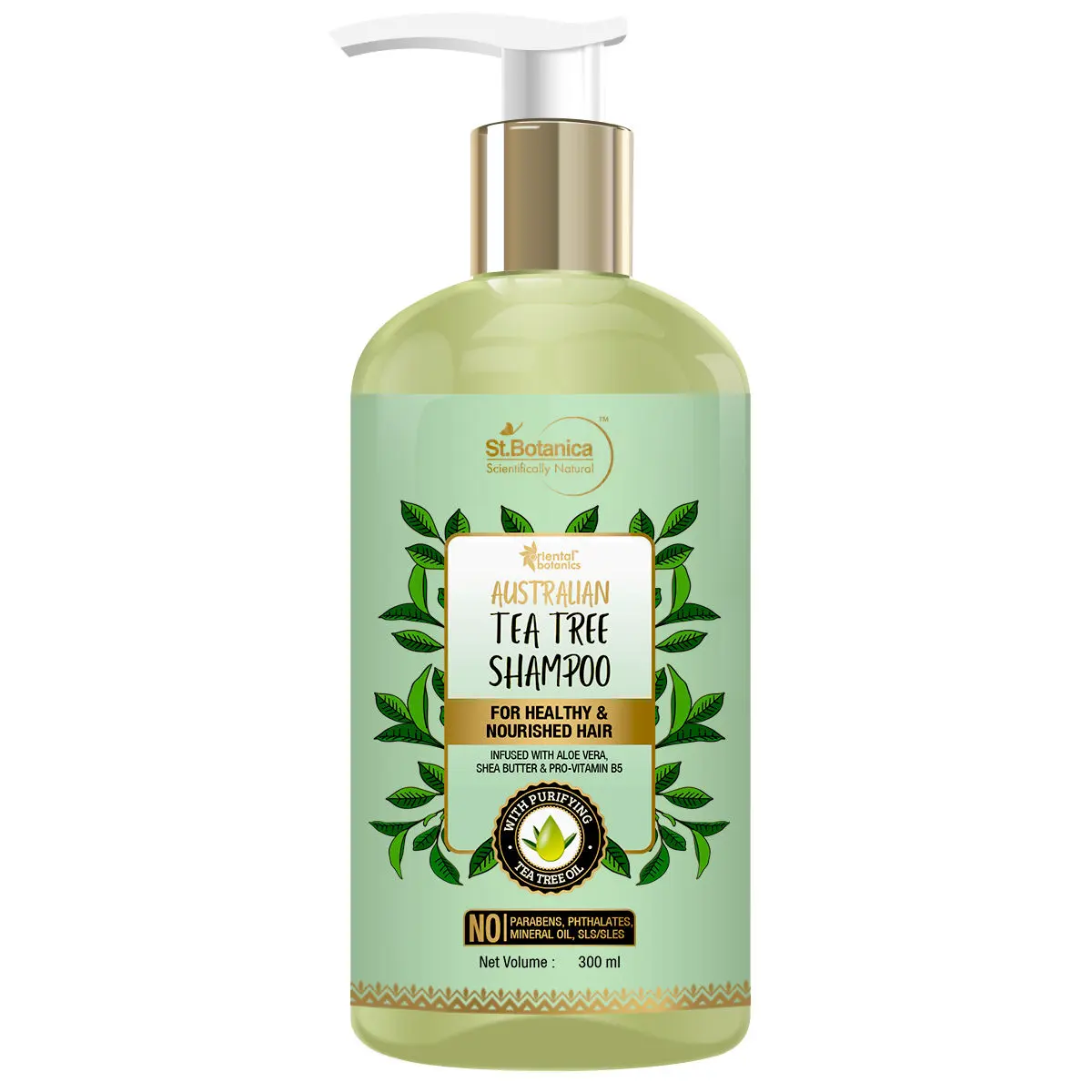 Oriental Botanics Australian Tea Tree Hair Shampoo - With Aloe Vera, Shea Butter - For Healthy And Nourished Hair - No SLS / Sulphate, Paraben, Silicones, 300ml