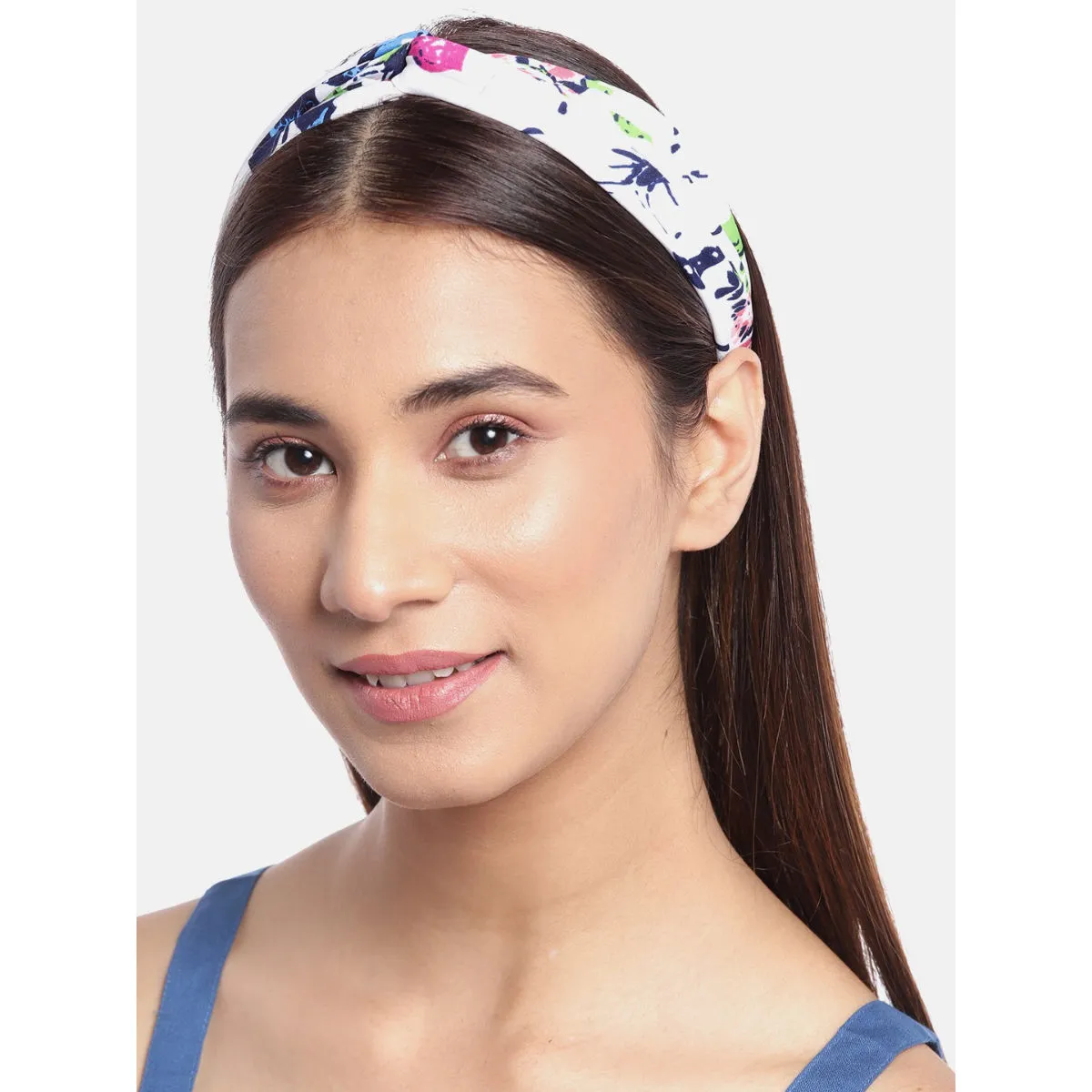 Blueberry Multi Floral Printed White Knot Hairband