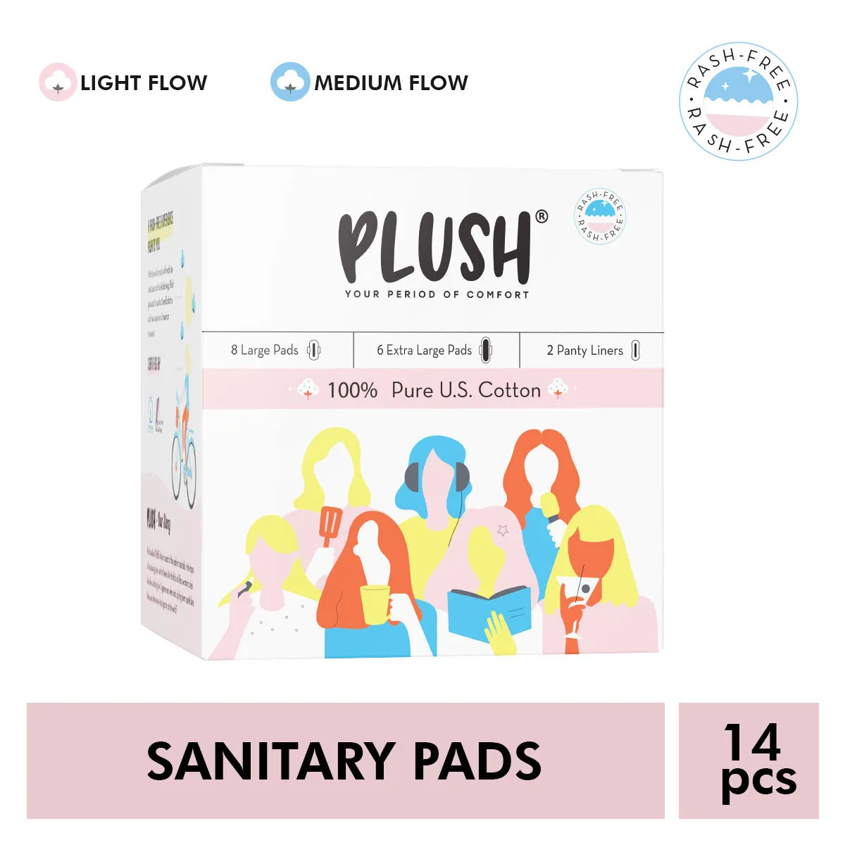 Plush 100% Pure US Cotton Ultra Thin Sanitary Pads - 16 Pcs