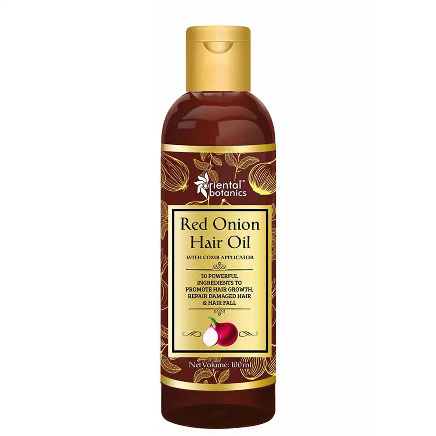 Oriental Botanics Red Onion Hair Oil with Comb Applicator,  100 ml  With 30 Oils & Extracts for Stronger Growth and to Control Hair Fall