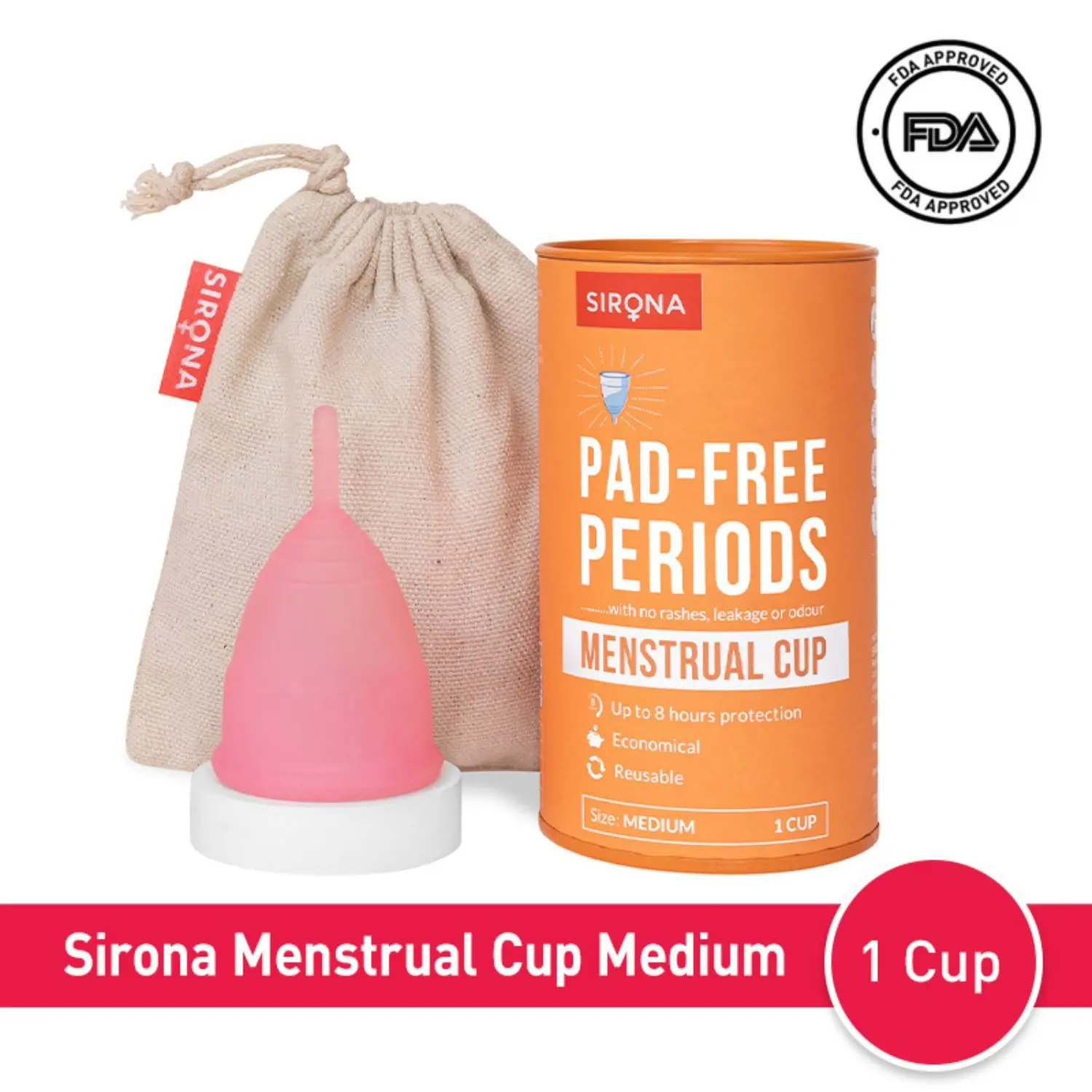 Sirona Reusable Menstrual Cup With no rashes, leakage or odour - Medium