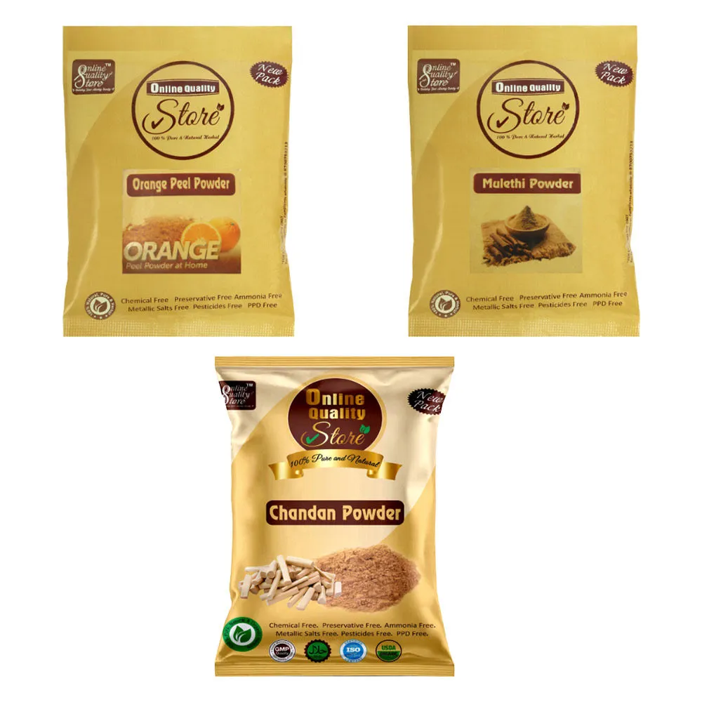 Online Quality Store Mulethi Powder, Orange Peel Powder & Chandan Powder For Hair & Skin