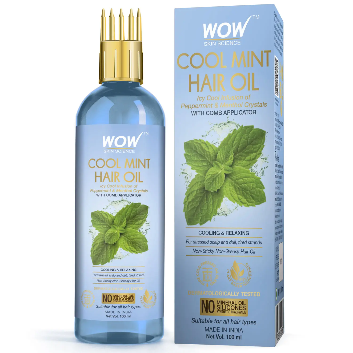 WOW Skin Science Cool Mint Hair Oil - with Comb Applicator - 100mL