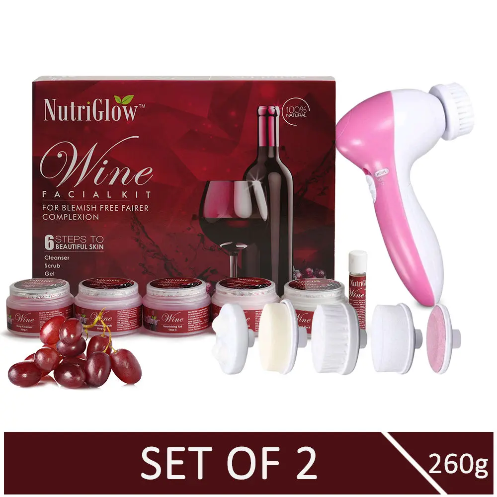 NutriGlow Wine Facial Kit For Blemish Free Fairer Complexion (260 gm) With 5-in-1 Face Massager