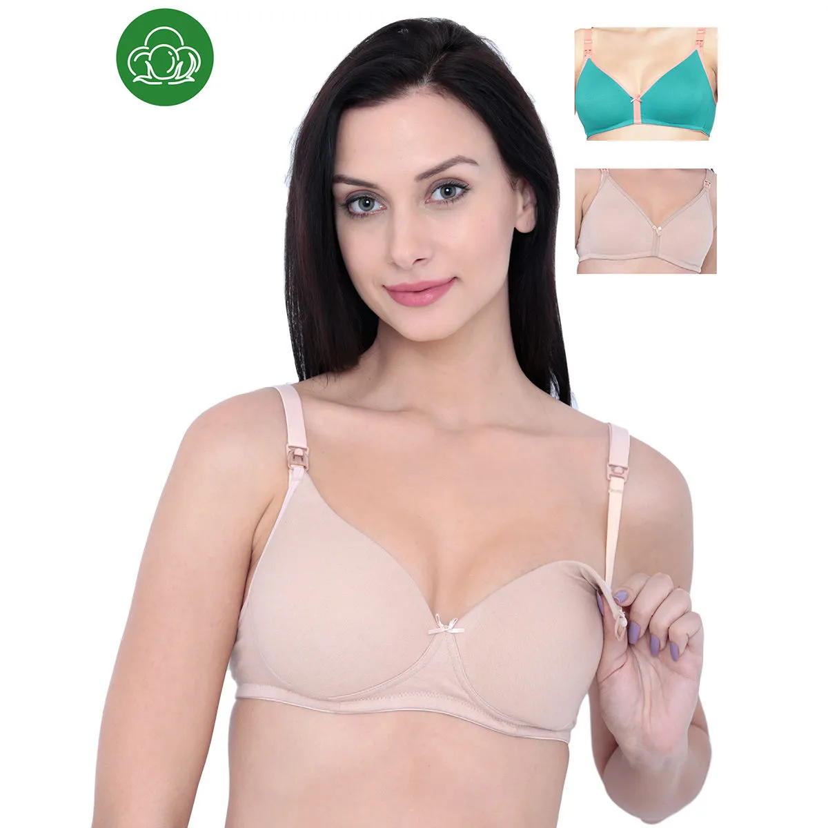 Inner Sense Organic Cotton Antimicrobial Nursing Bra Pack of 3 - Multi-Color (34D)