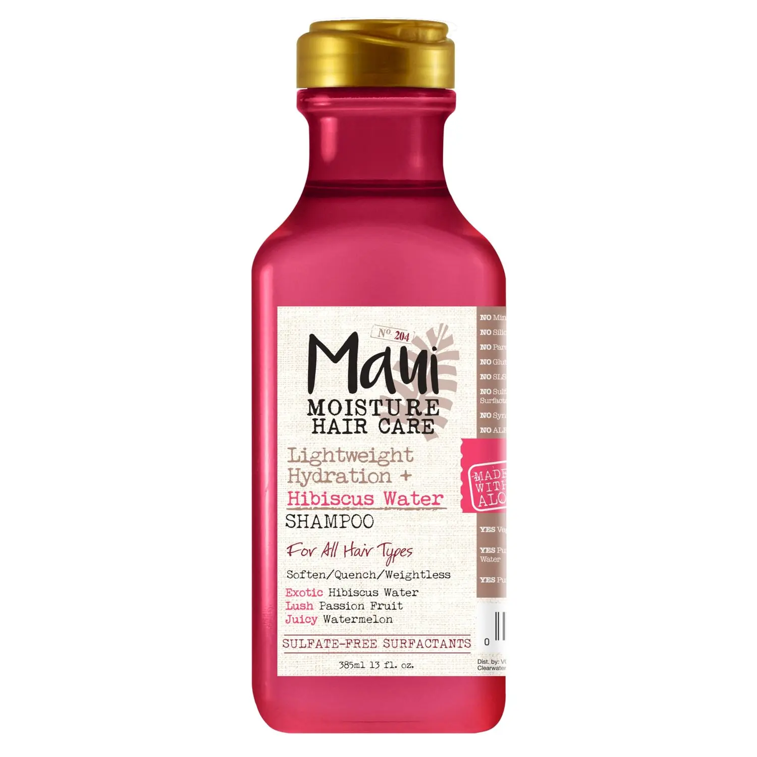 Maui Moisture Lightweight Hydration Hibiscus Water Shampoo for Daily Moisture made with Aloe Vera, Vegan, Sulphate Free and Paraben Free, 385ml