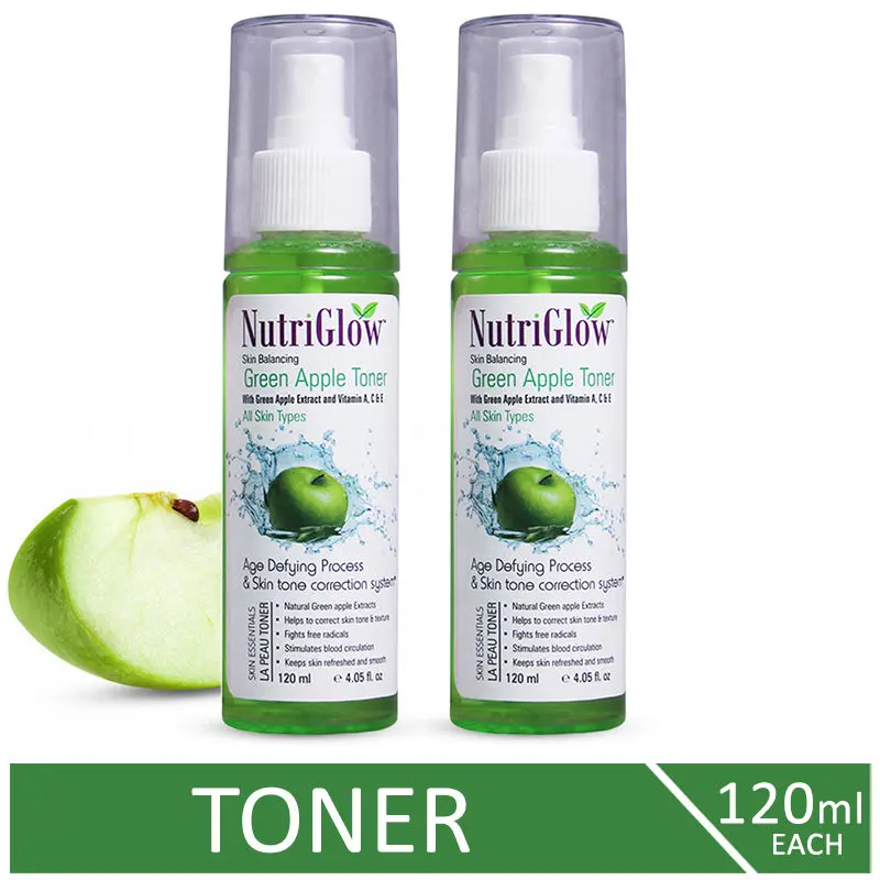 NutriGlow Set of 2 Skin Balancing Green Apple Toner For Age Defying Process & Skin Tone Correction System, 120ml each