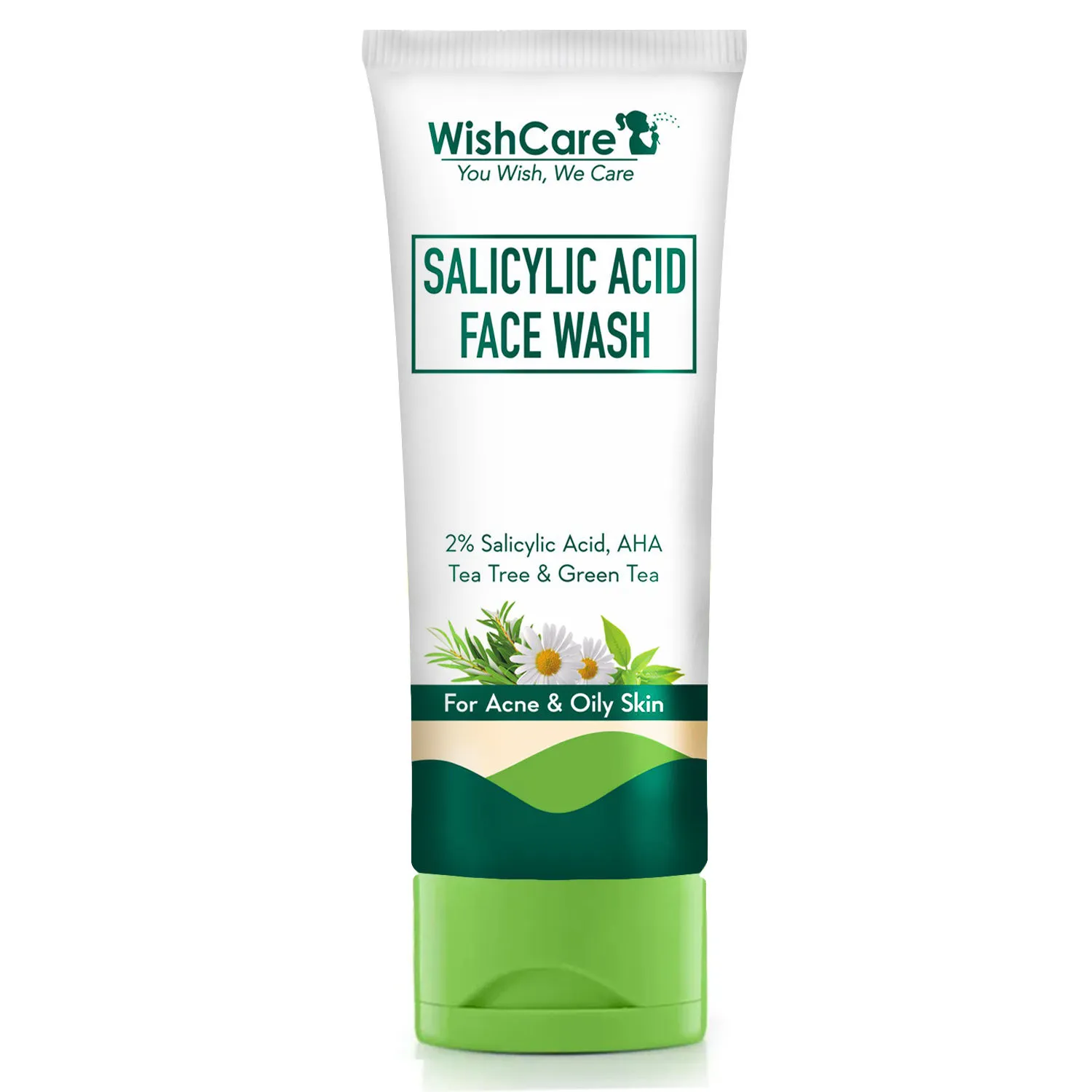 Wishcare 2% Salicylic Acid Face Wash With Aha, Greentea, Chamomile & Teatree For Oil & Acne Control