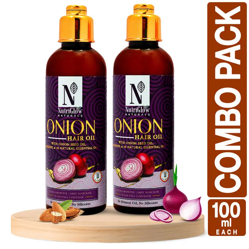 NutriGlow NATURAL'S Set of 2 Onion Hair Oil For Hair Re-Growth/ Damage Hair, 100 ml each