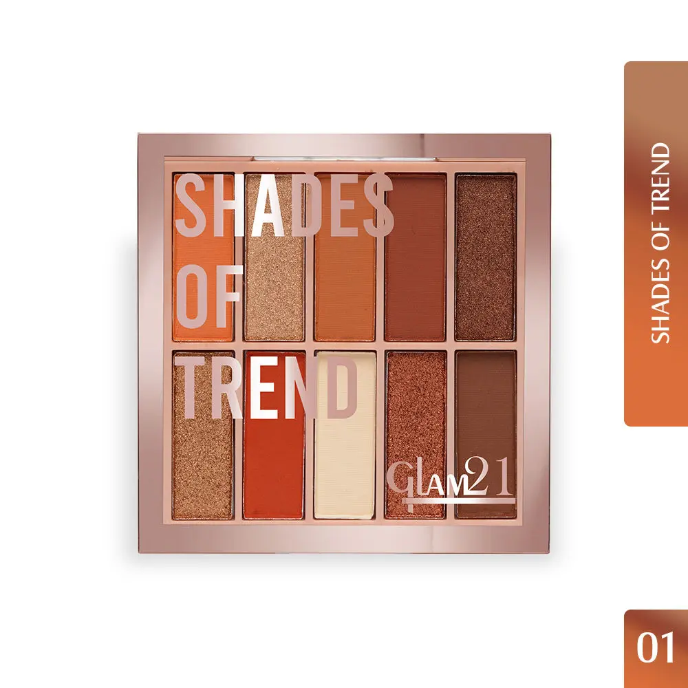 Glam21 Shades of Trend Eyeshadow Palette | 10 Highly Pigmented Shades |Smudge Free & Long-Lasting| Shimmery Finish| 12gm - Shade -01