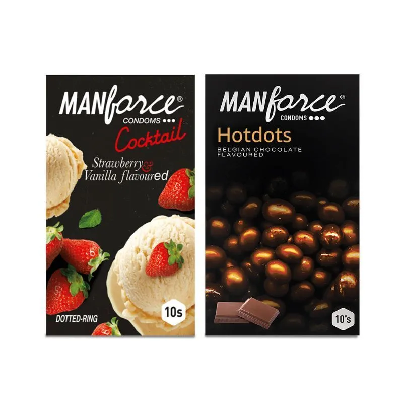 Manforce Hotdots Belgian Chocolate & Cocktail Strawberry+vanilla Combo Pack - Pack Of 2