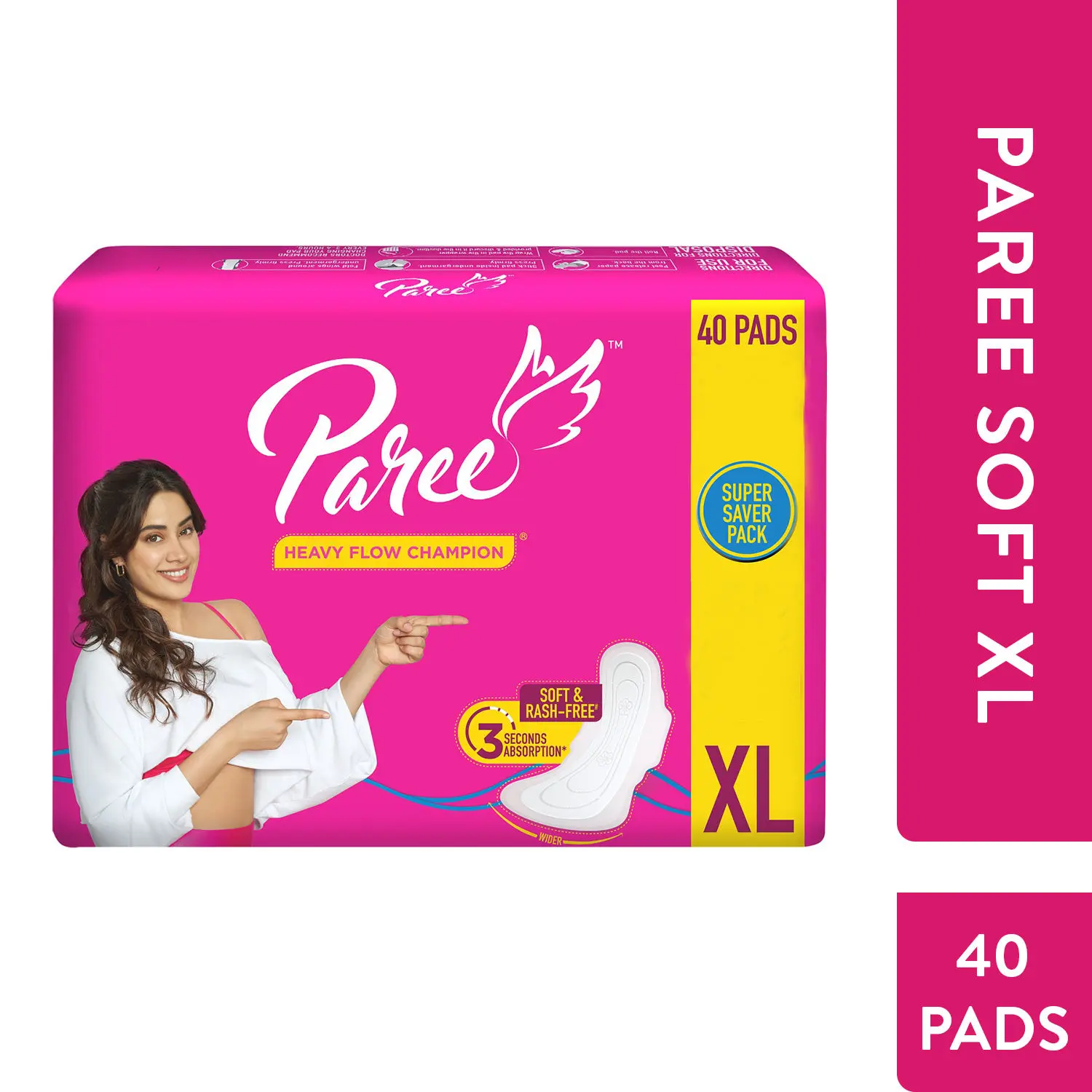 Paree Soft & Rash Free Sanitary Pads For Heavy Flow 40 Pads- XL