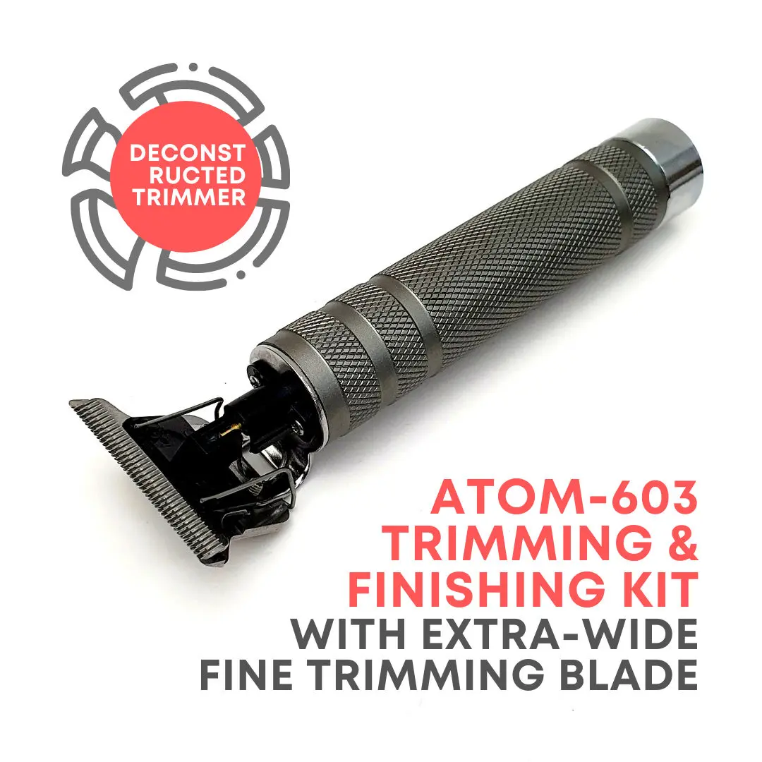 Alan Truman Atom 603 Home Trimming & Finishing Kit - Sandstone Grey | Extra Wide Trimming Blade| Powerful Rotary Motor| Zero Gapped, Super Fine Finishing Blade|For Hair Carving, Beard, Goatees And Hair Tattoos| Sleek Yet Solid Metal Body