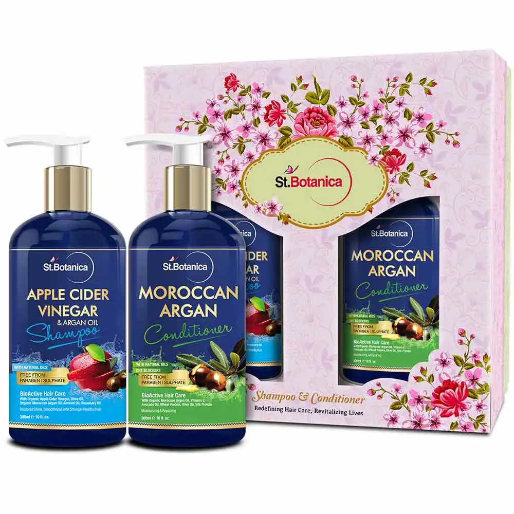 St.Botanica Hair Shampoo & Conditioner Combo Pack,  300 ml  Apple Cider Vinegar & Argan Oil + Moroccan Argan