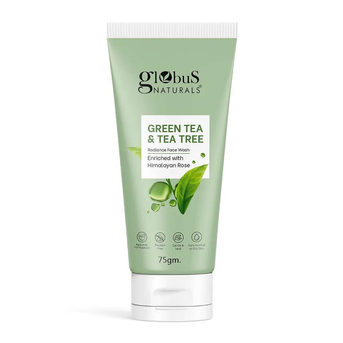 Globus Green Tea & Tea Tree Radiance Face Wash, Enriched with Himalayan Rose, Ayurvedic Preparation, Paraben Free, Gentle & Mild, Suitable for Normal to Oily Skin, 75 gm