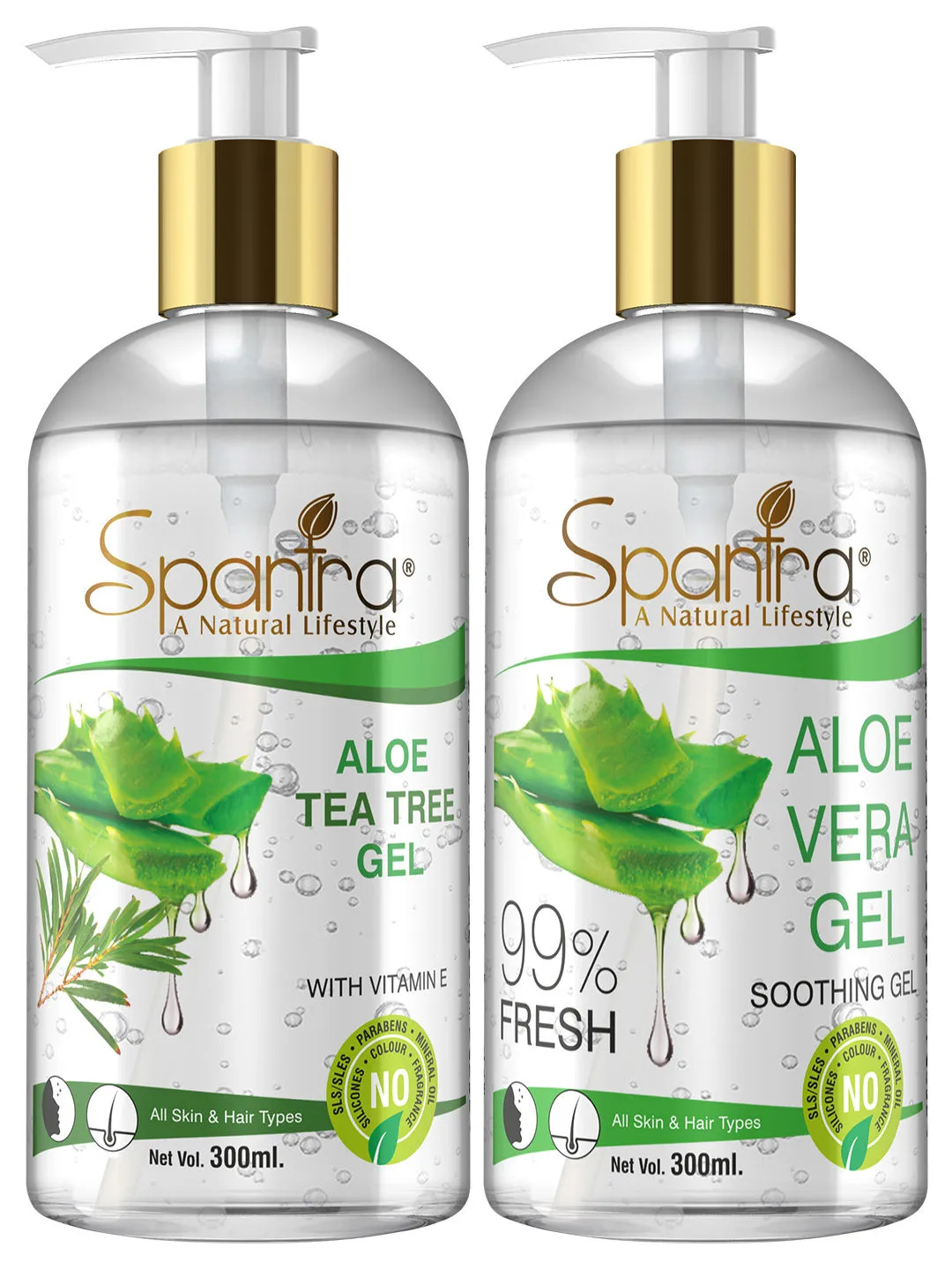 Spantra Aloe Vera And Aloe Tea Tree Gel (Pack Of 2)