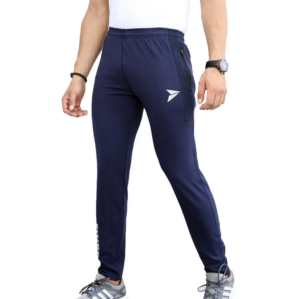 Fitinc Dobby Lycra Trackpant with Two Side Zipper Pockets,  Navy Blue  Medium