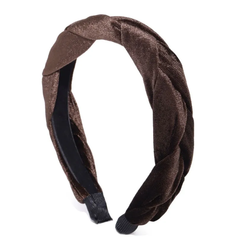 Bellofox Coffee Brown Braided Velvet Finish Hairband