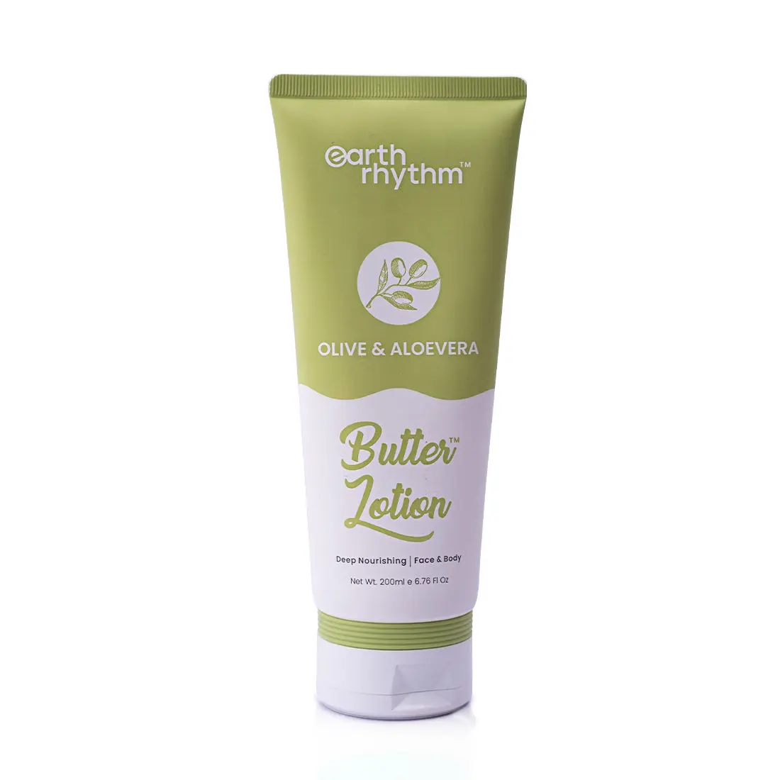 Earth Rhythm Olive & Aloe Vera Butter Lotion |Deeply Nourishes, Soothes Skin, Intensely Hydrates| for All Skin Types |for Face & Body | Men & Women - 200 ML