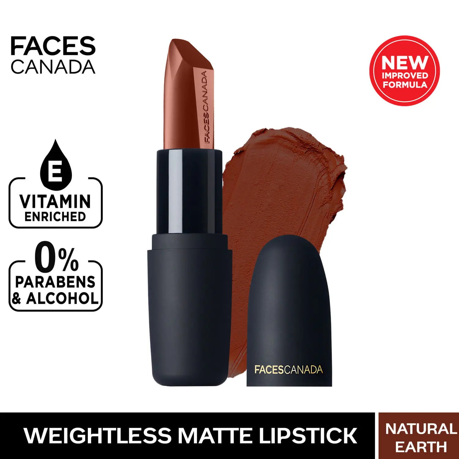 Faces Canada Weightless Matte Lipstick |Jojoba and Almond Oil enriched| Highly pigmented | Smooth One Stroke Weightless Color | Keeps Lips Moisturized | Shade - Natural Earth 4.5g