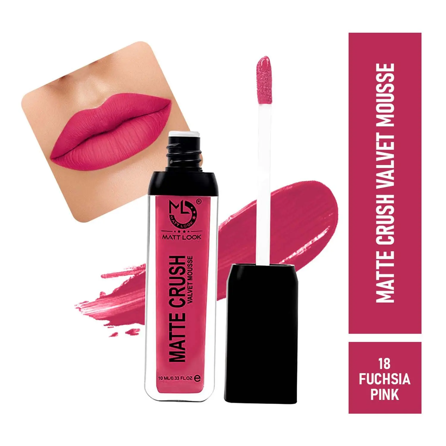 Matt look Matte Crush Velvet Mousse Lipstick, Fuchsia Pink (10ml)