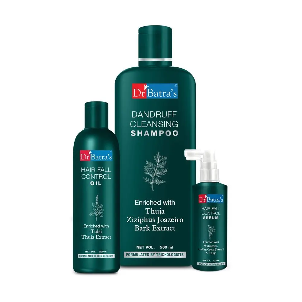 Dr Batra's Hair Fall Control Serum-125 ml, Dandruff Cleansing Shampoo - 500 ml and Hair Fall Control Oil- 200 ml         