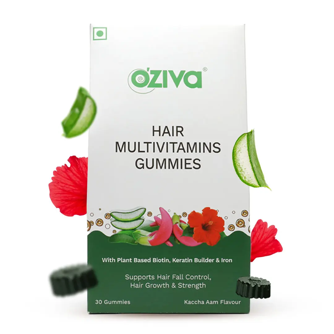 OZiva Biotin Hair Multivitamin Gummies (Keratin Builder, Iron) for Hair Fall Control, Pack of 1