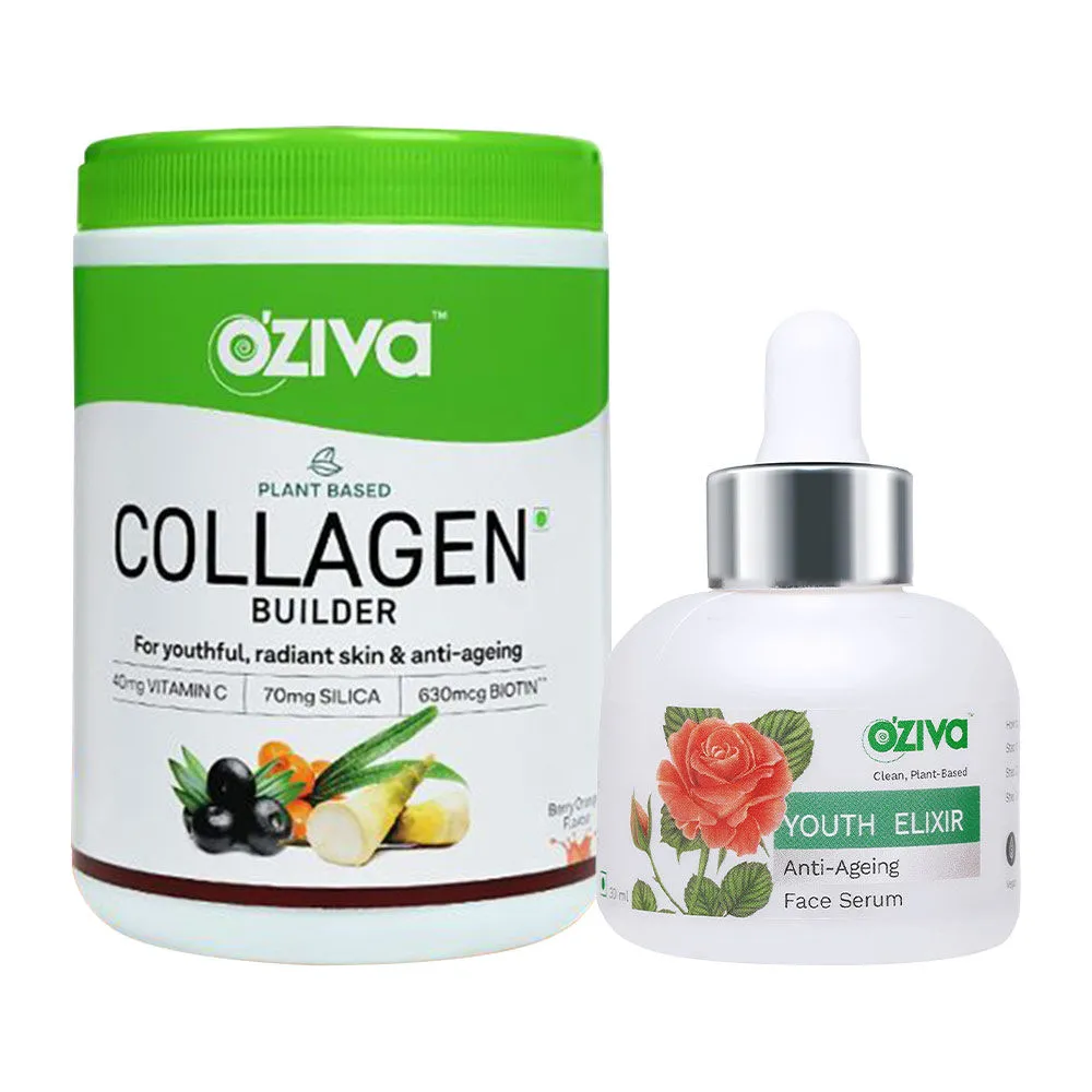 OZiva Skin Repair Routine (OZiva Plant Based Collagen + Youth Elixir Anti-Ageing Face Serum)