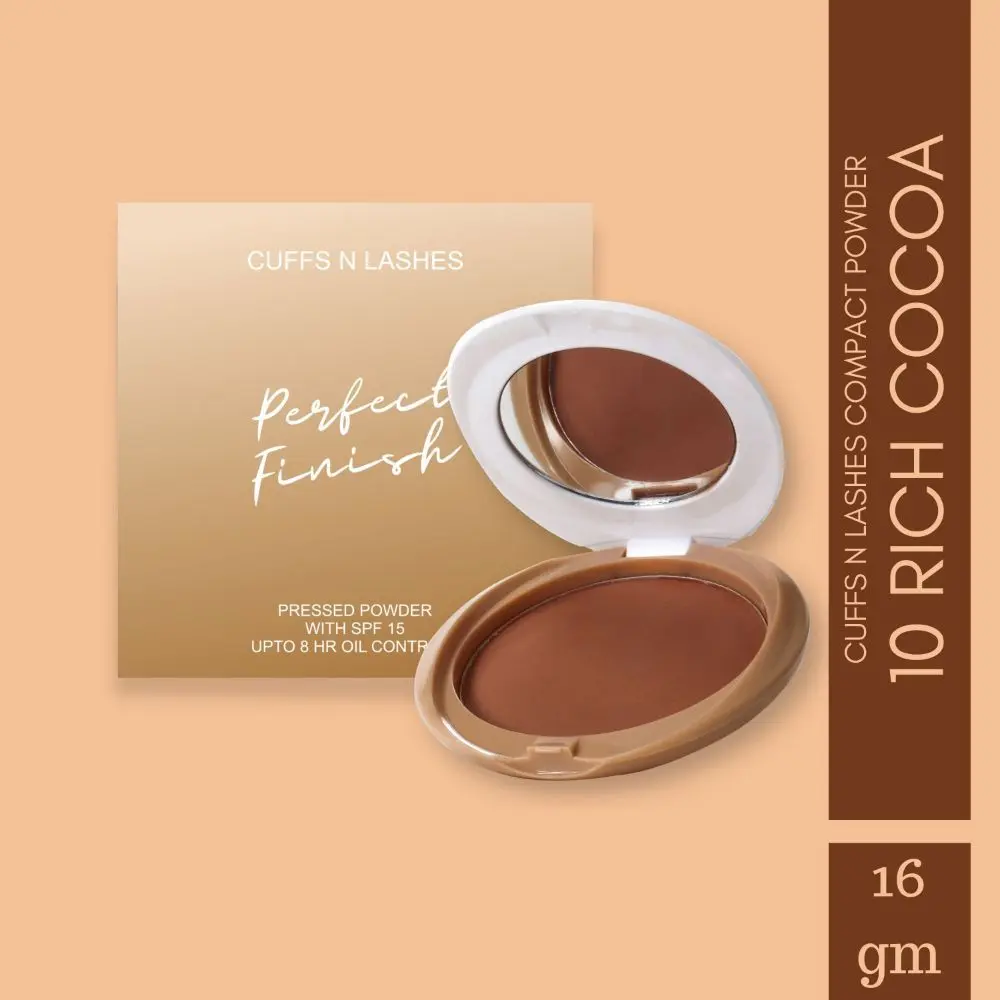 Cuffs N Lashes Perfect Finish Pressed Powder Compact with SPF 15, 10 Rich Cocoa, (16 g)