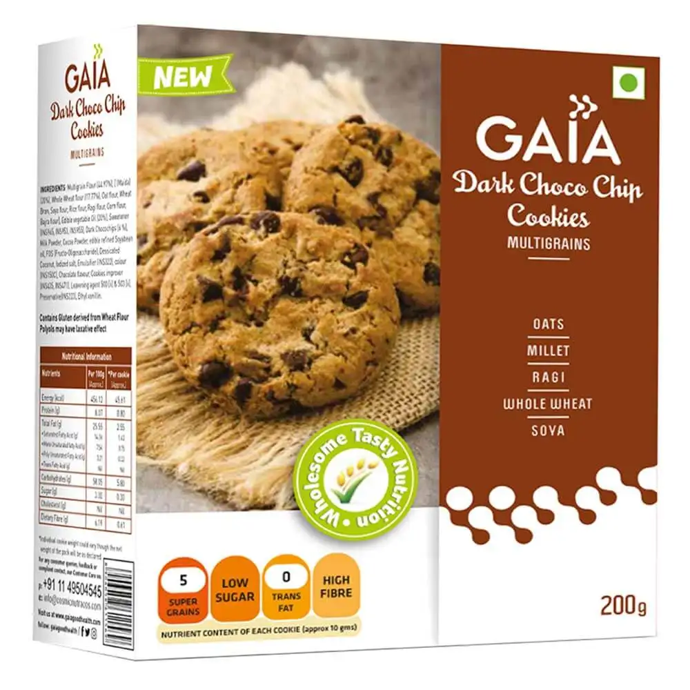 GAIA Dark Choco Chip Cookies,  0.2 kg  Natural