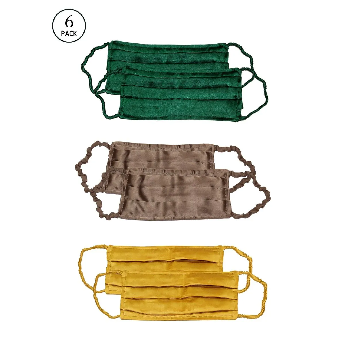 Bellofox Emerald, Amber And Citrine Sheen 3-layer 3-ply Satin Cotton Face Mask (pack Of 6)