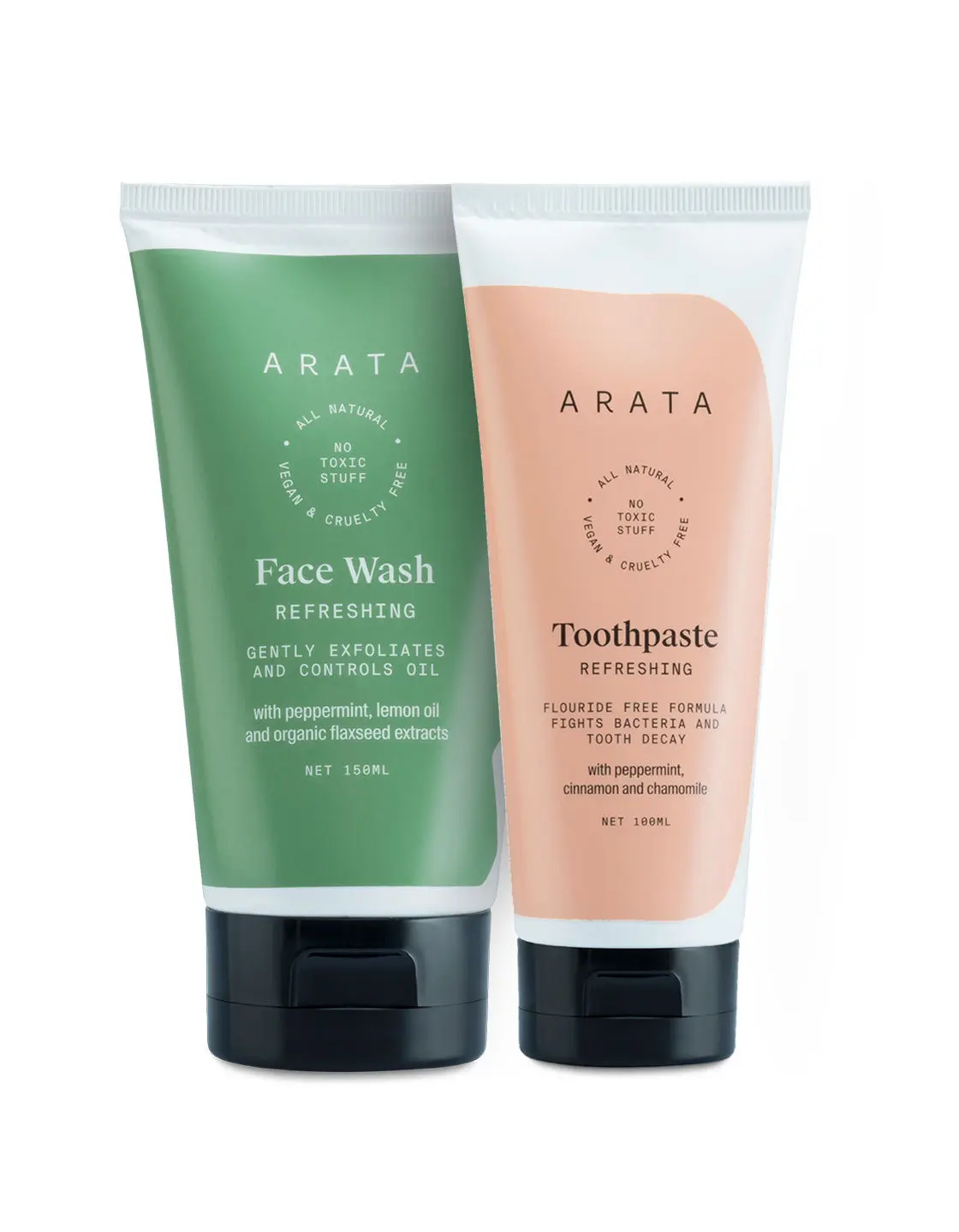 Arata Natural Face Wash & Toothpaste Combo for Men & Women || All Natural,Vegan & Cruelty Free || Facewash - Gently Exfoliates & controls oil for Men & Women|| Toothpaste -Flouride Free Formula Fights Bacteria & Tooth Decay