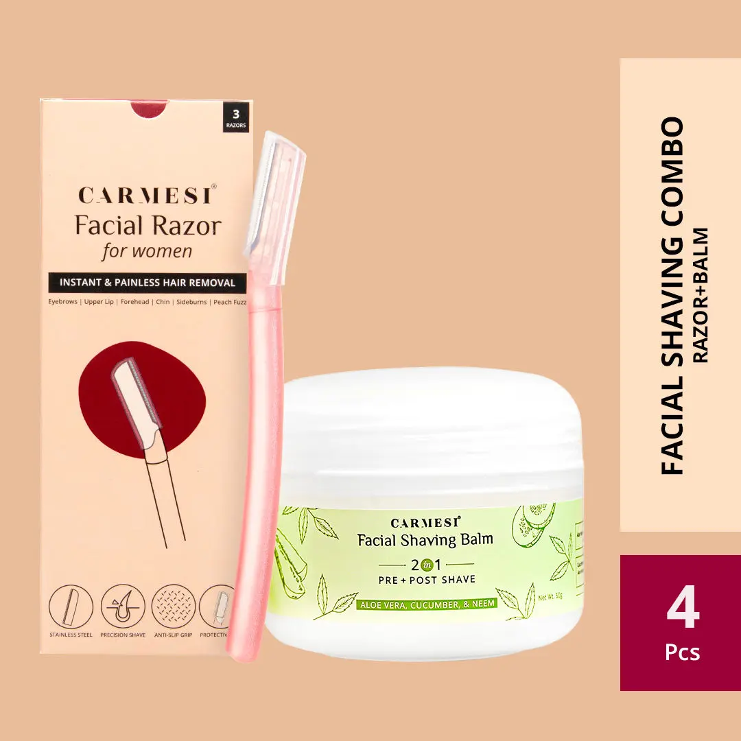 Carmesi Facial Razor (Pack of 3) & 2 in 1 Pre & Post Shave Facial Shaving Balm