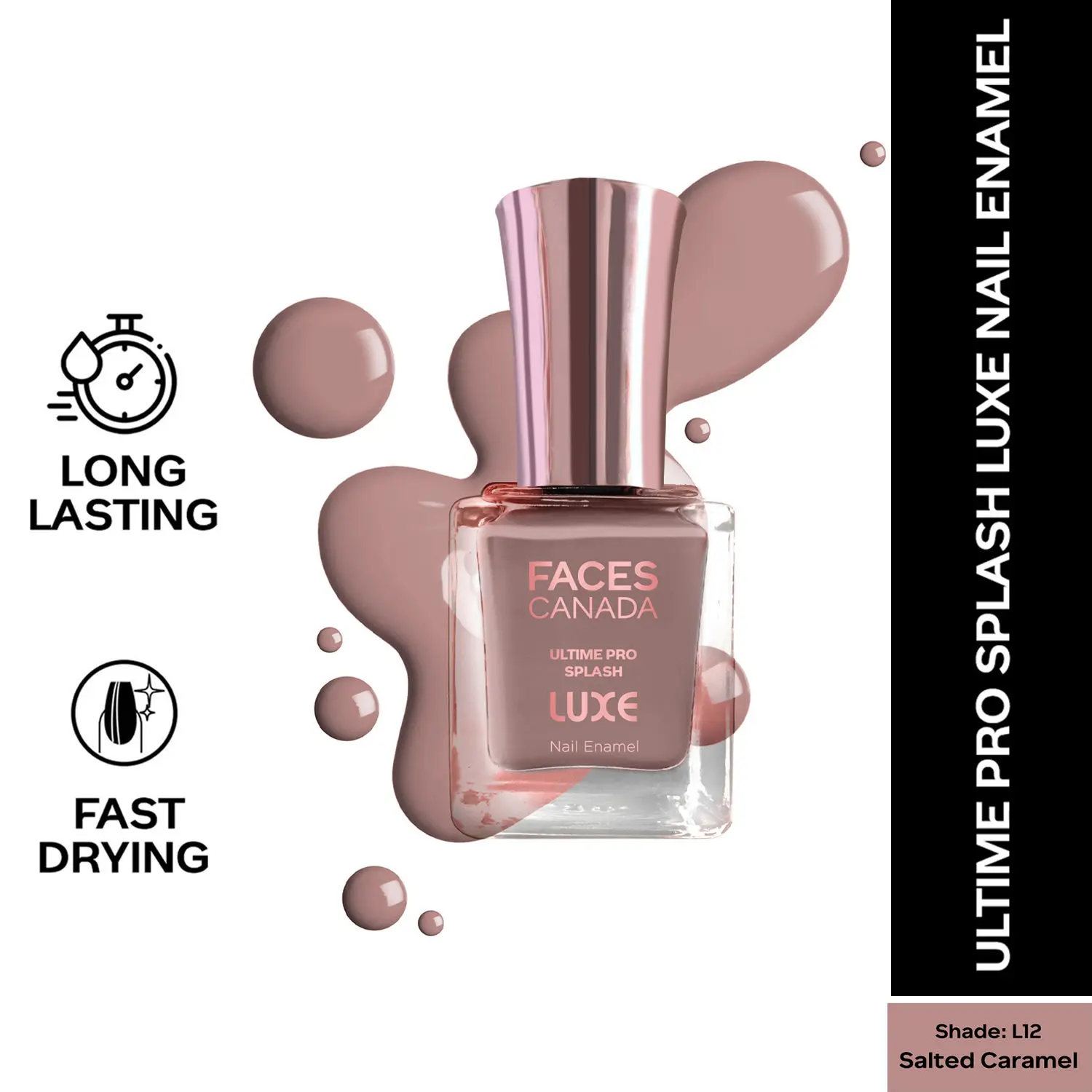 FACESCANADA Ultime Pro Splash Luxe Nail Enamel I Quick-drying I Long lasting I Even-Finish I Vegan I Cruelty-free I Non-Toxic I Ethanol-free I Salted Caramel (L12)12ml