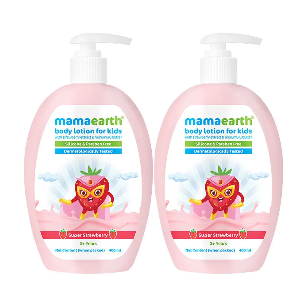 Mamaearth Super Strawberry Body Lotion & Cream For Kids With Strawberry & Shea Butter- Pack Of 2