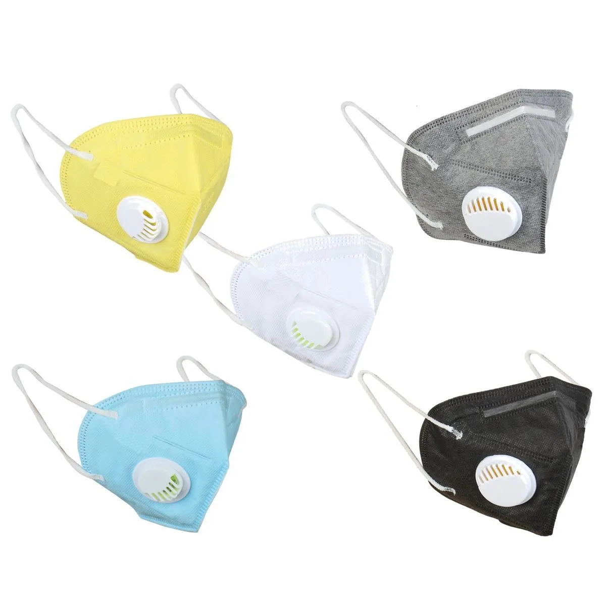 Fabula Pack of 5 KN95/N95 Anti-Pollution Reusable 5 Layer Mask (White,Black,Blue,Grey,Yellow)