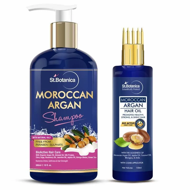 St.Botanica Moroccan Argan Shampoo + Argan Hair Oil With Comb Applicator